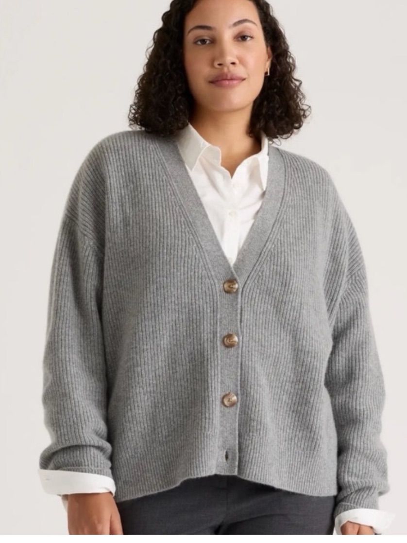 Quince Mongolian Cashmere Cropped Oversized Boyfriend Cardigan Heather Xs